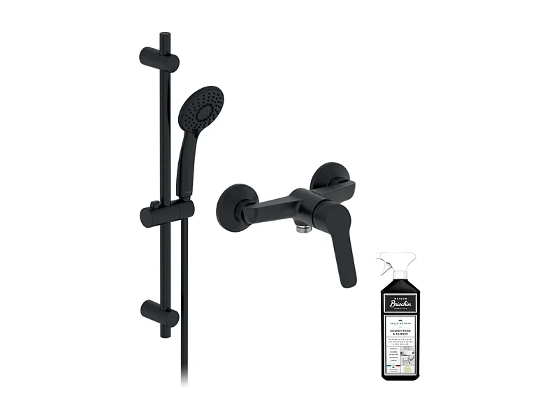 Pack mitigeur de douche mécanique JACOB DELAFON Aimé noir + barre + pommeau + nettoyant