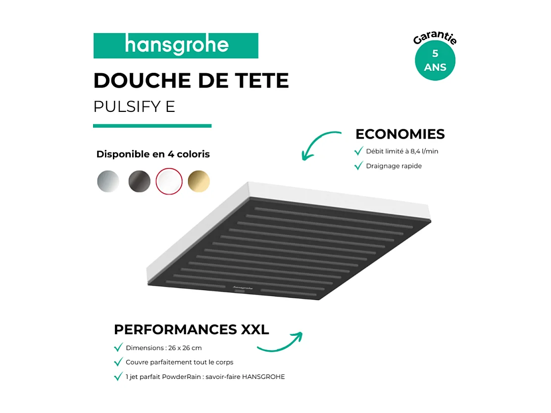 Douche de tête HANSGROHE Pulsify E  260 EcoSmart Blanc mat