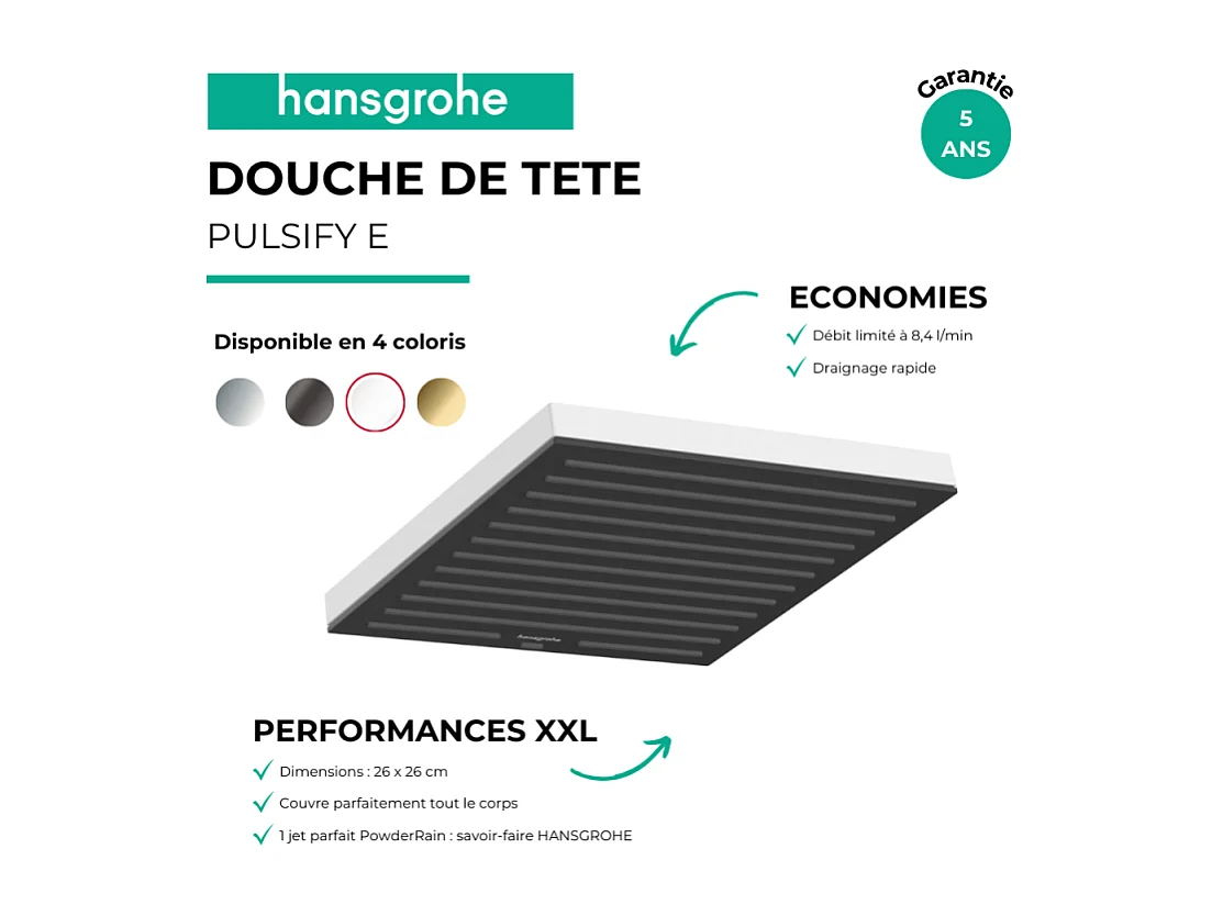 Douche de tête HANSGROHE Pulsify E  260 EcoSmart Blanc mat