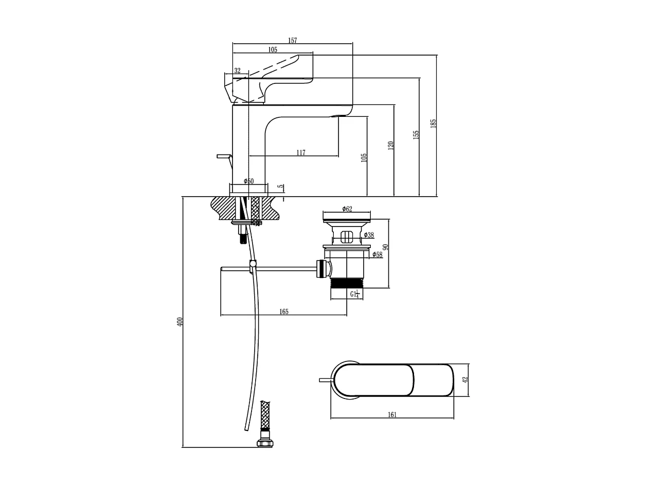 Mitigeur lavabo VILLEROY ET BOCH O.novo avec tirette chrome
