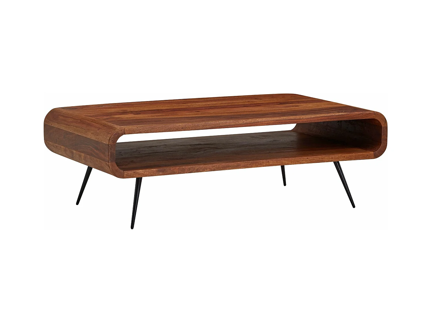 Table Basse de Salon Sheesham Bois Massif et Métal 90x55x30 cm Rectangulaire | Table de Canapé avec Rangement Marron | Design Table d'appoint Style Moderne