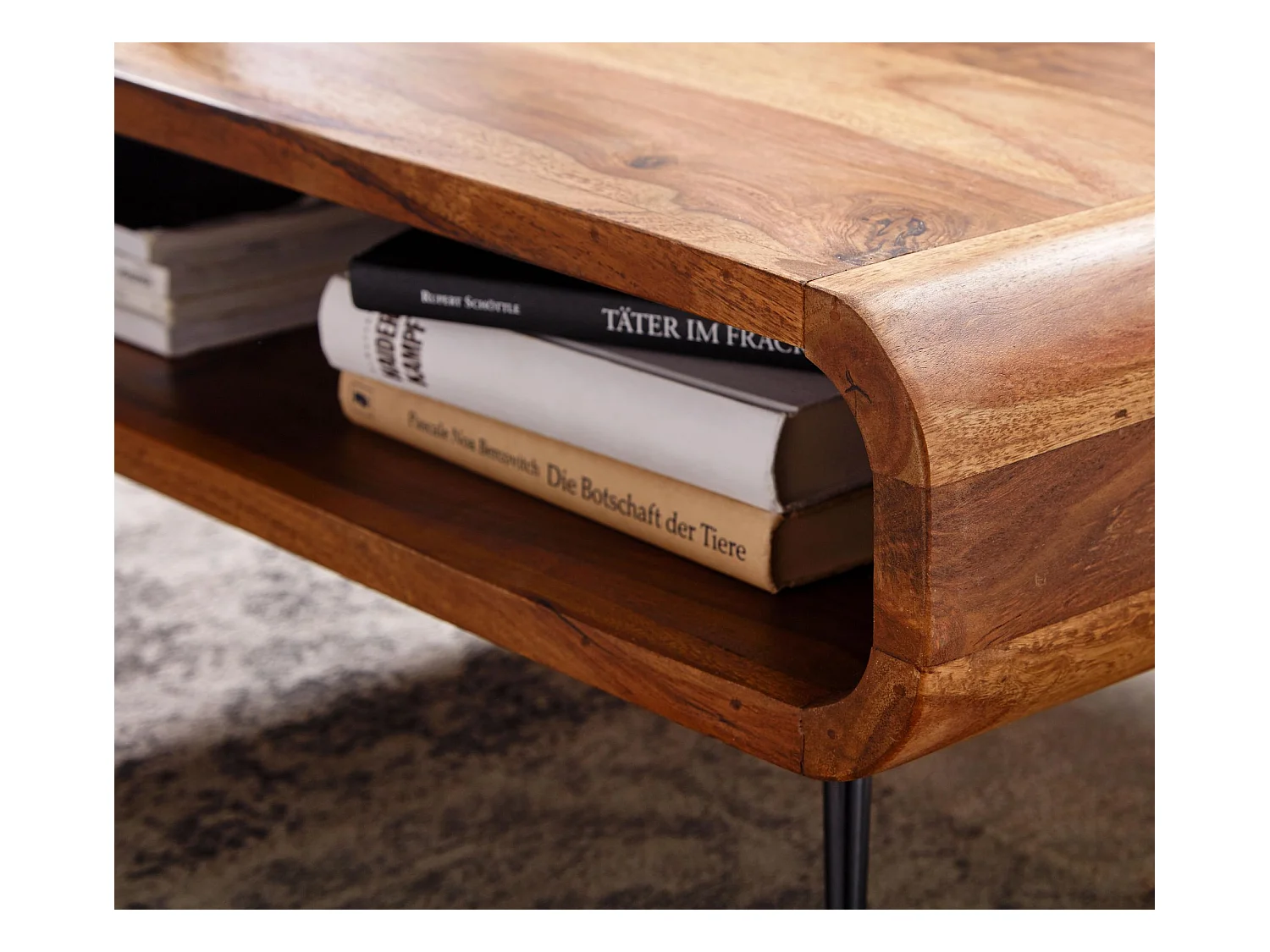 Table Basse de Salon Sheesham Bois Massif et Métal 90x55x30 cm Rectangulaire | Table de Canapé avec Rangement Marron | Design Table d'appoint Style Moderne