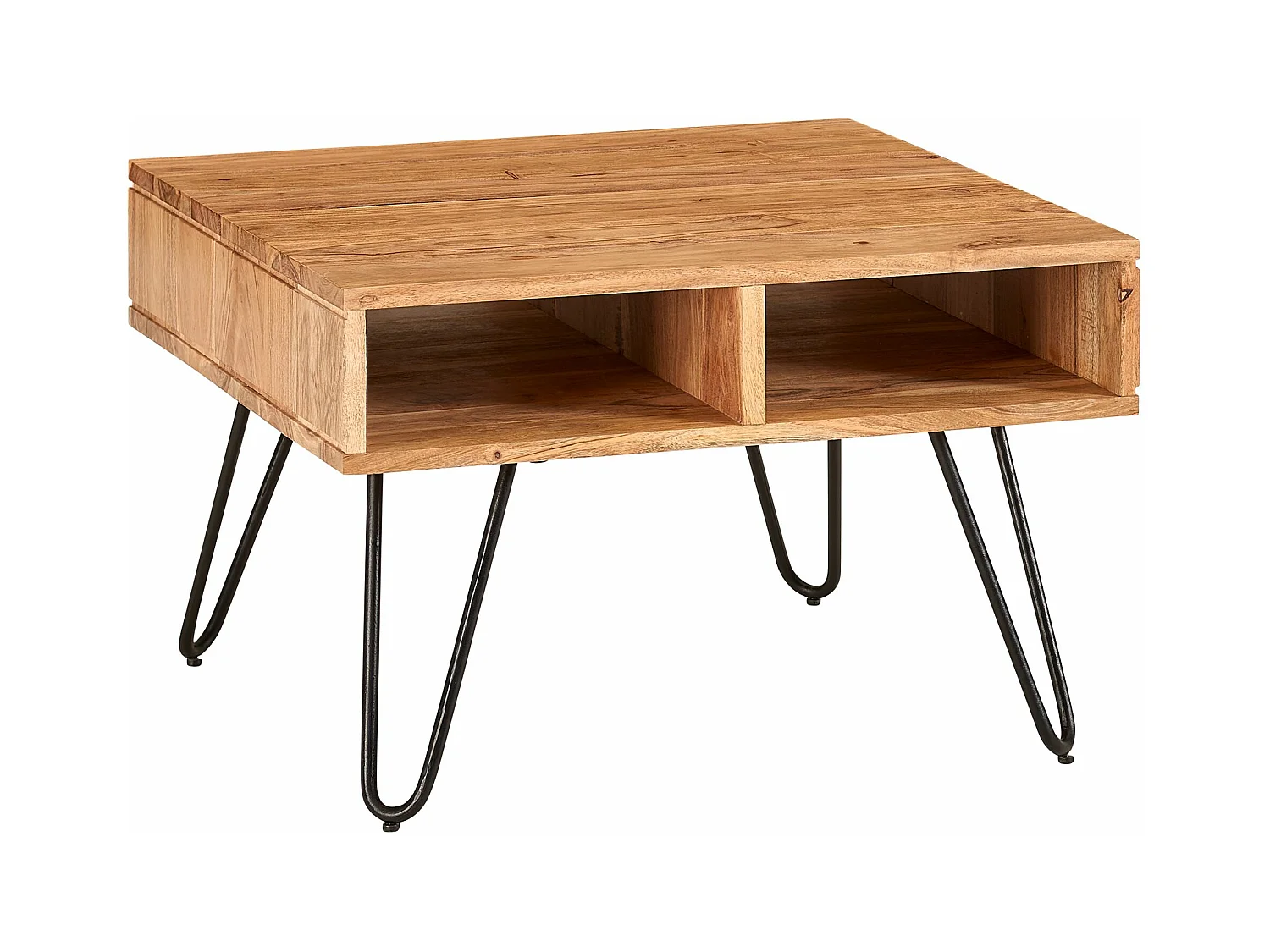 Table Basse 60X40X60 Cm Acacia Bois Massif Solide / Métal Table Basse Design Angulaire