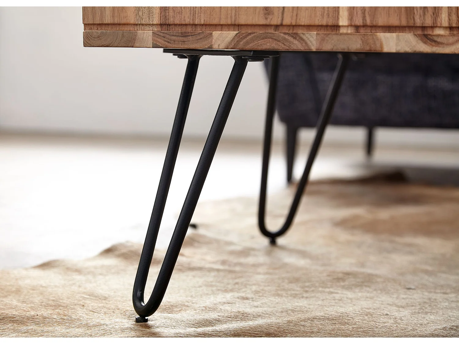 table basse 60x40x60 cm acacia bois massif / métal table basse design angulaire | Table en bois