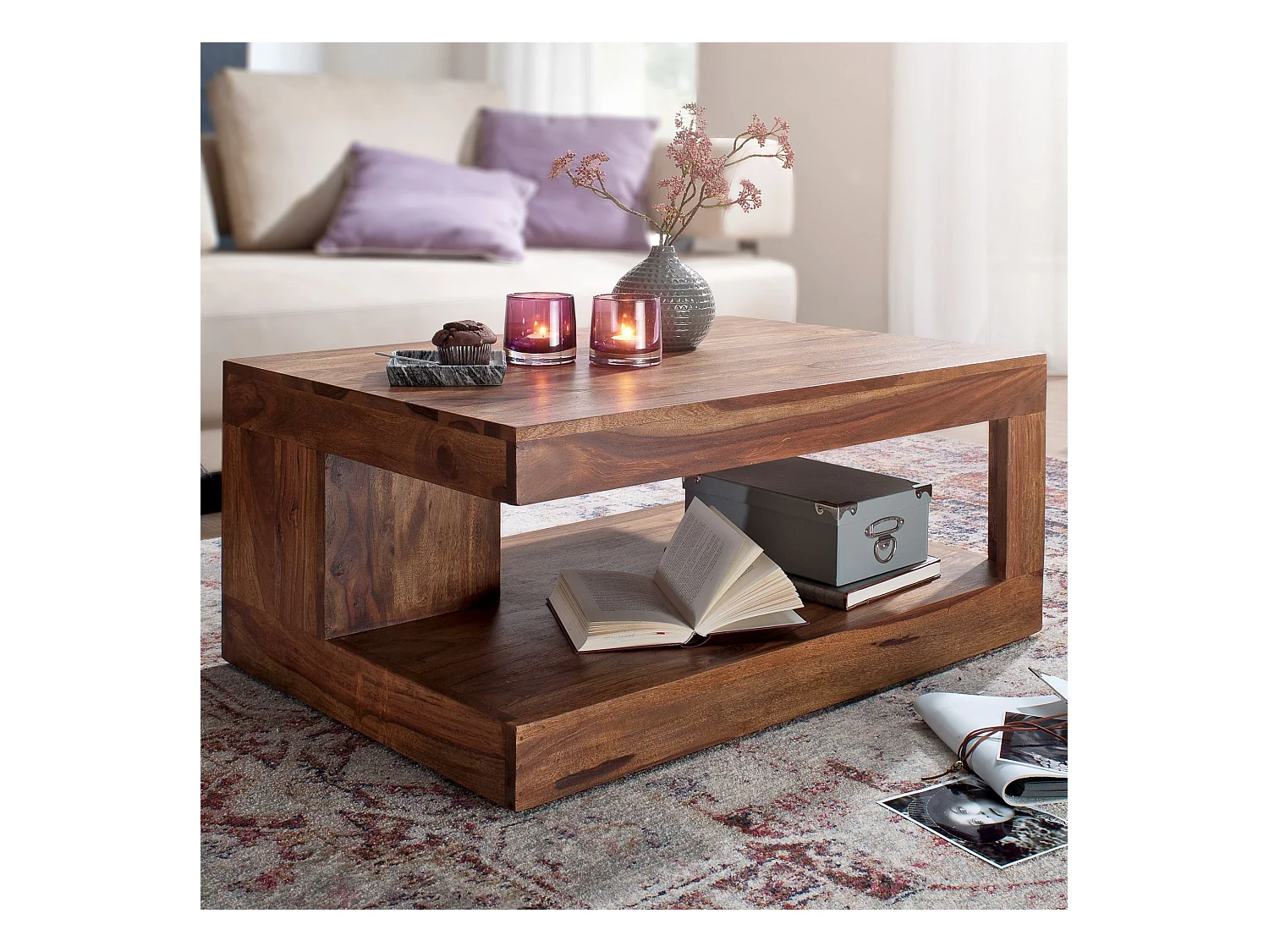 Table basse  Mumbai en bois massif de Sheesham 90 X 60 X 40 Cm