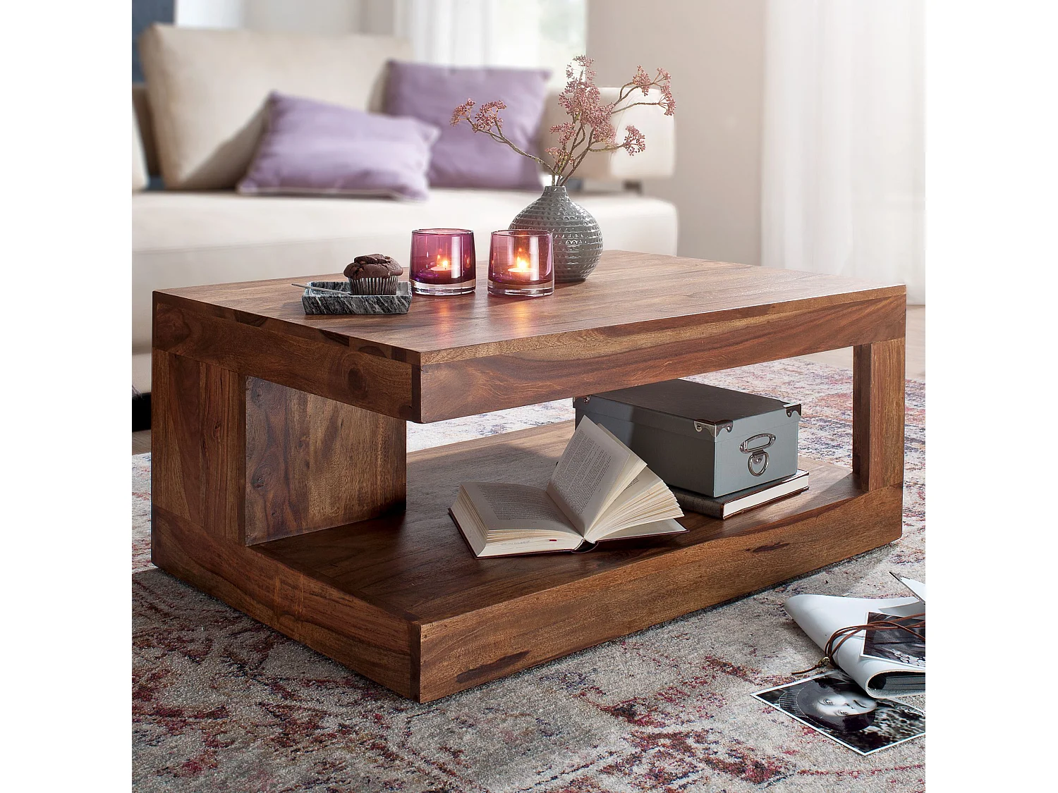 Table basse  Mumbai en bois massif de Sheesham 90 X 60 X 40 Cm