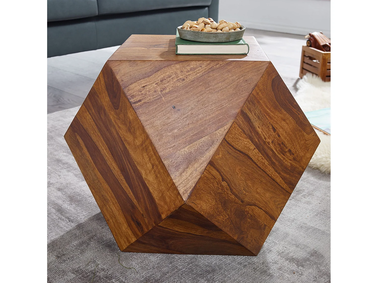 basse  57 x 42,5 x 57 cm Table basse en bois massif Sheesham moderne | Table de salon en forme de losange | Table de salon en bois massif | Table en bois véritable