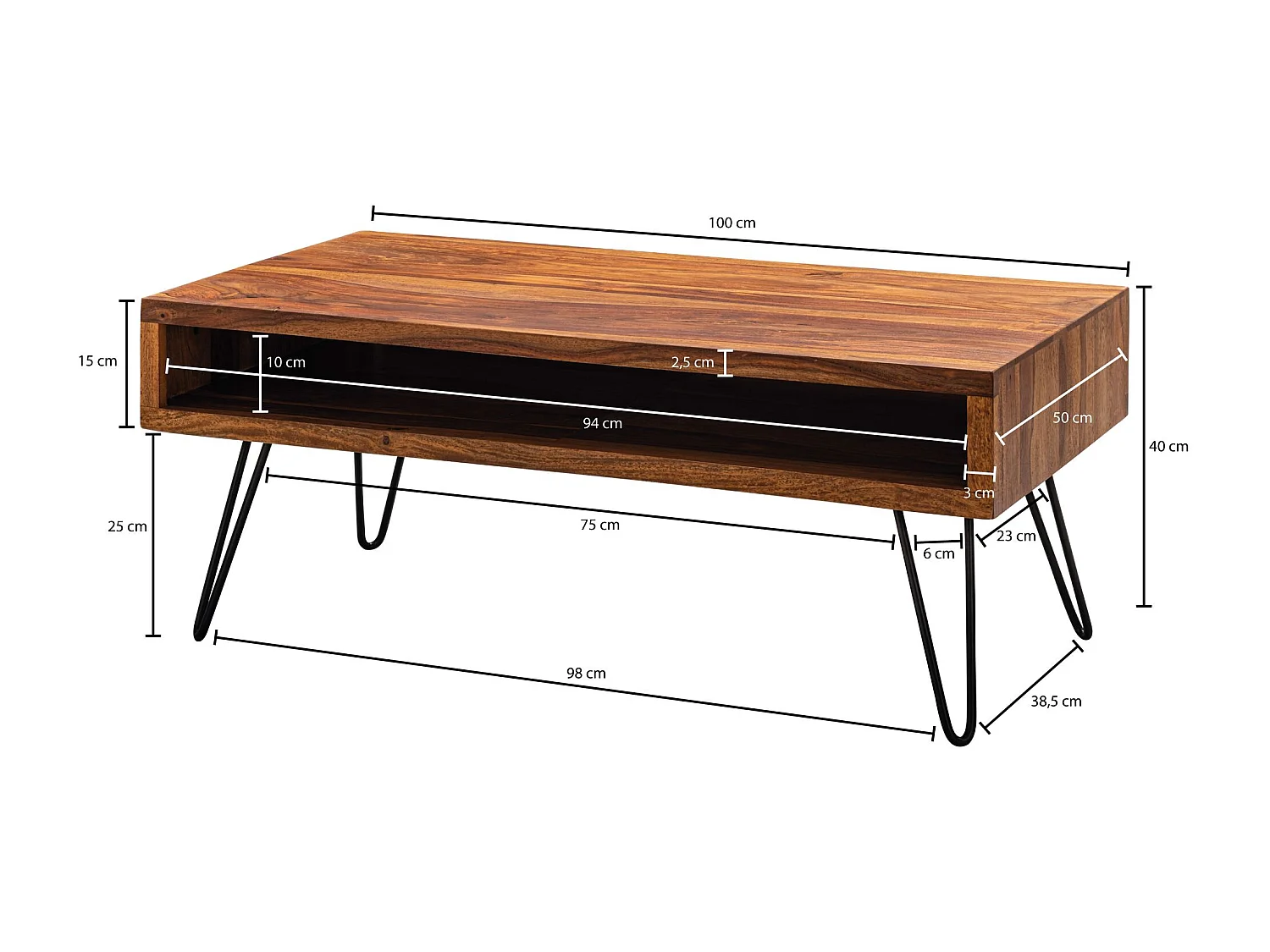 basse  100x40x50 cm Table basse en bois massif / métal