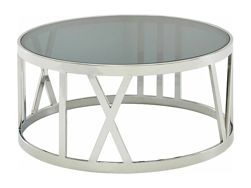 Tavolino da caffè in vetro e metallo 60x60x30 cm Tavolino da caffè argento | Tavolo soggiorno rotondo | Tavolo soggiorno moderno | Tavolino laterale piccolo