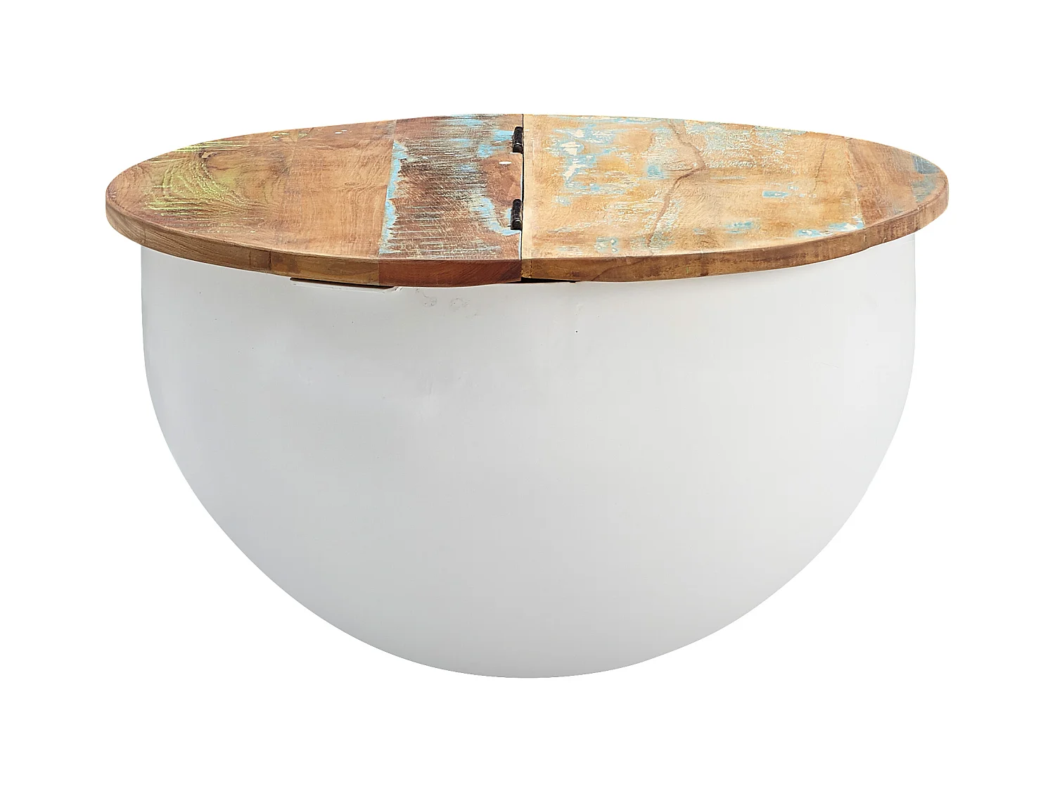 Table Basse Mango 60X34X60 Cm Table En Métal En Bois Massif Solide Blanc Industriel Rond