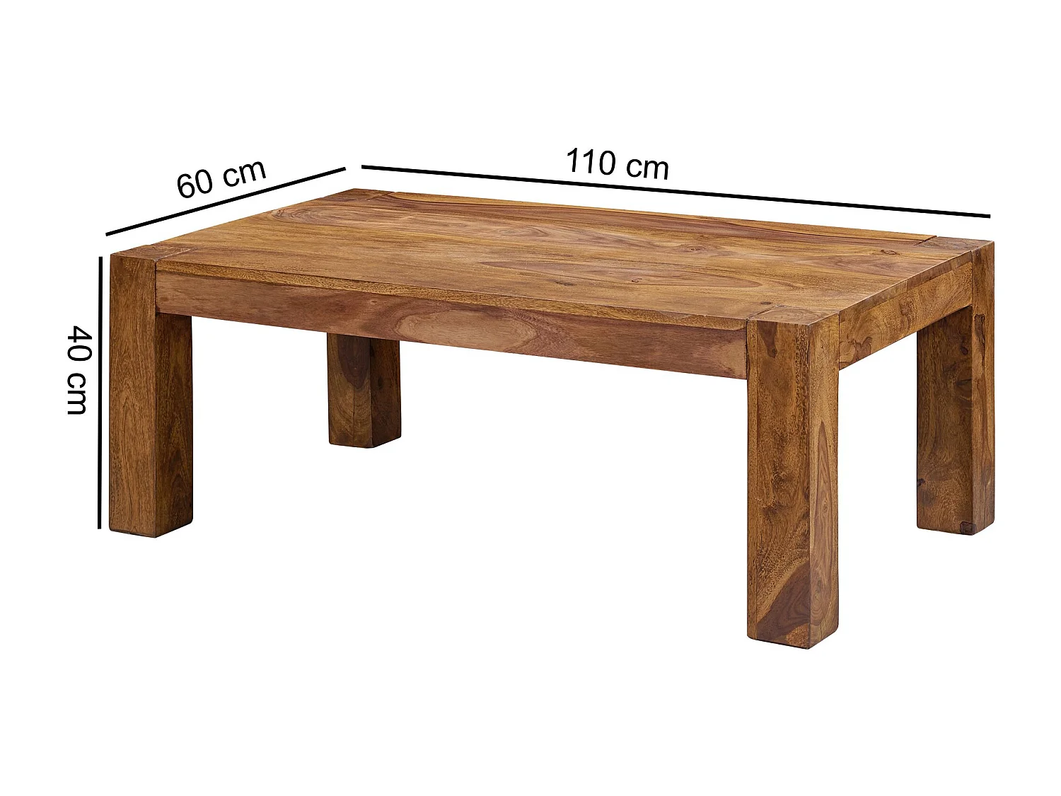 table basse en bois massif Sheesham 110cm de large salon table design sombre table de style