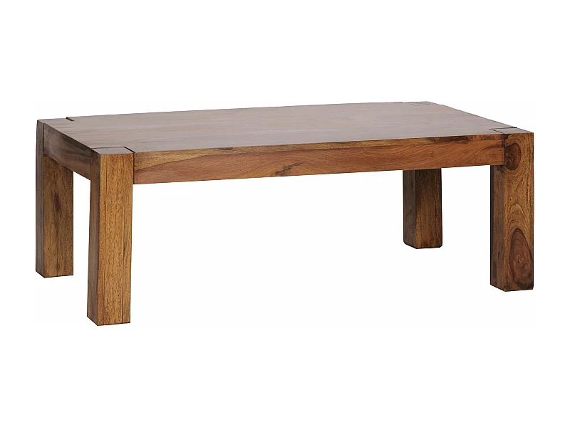 mesa de centro de madera maciza Sheesham 110cm sala de estar amplia mesa de estilo rústico marrón oscuro diseño de la tabla