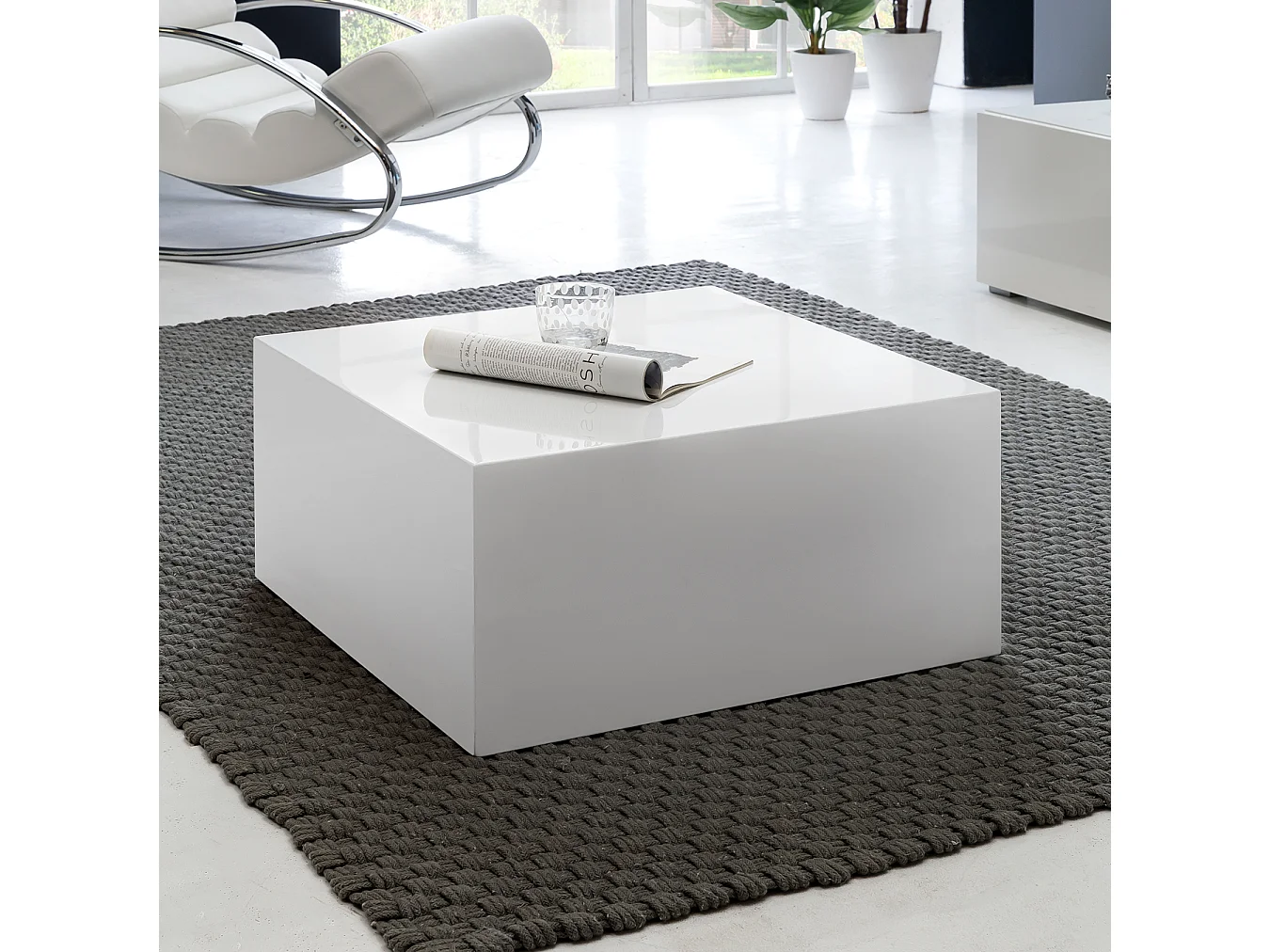 salontafel MONOBLOC 60 x 60 x 30 cm hoogglans MDF wit gelakt | Design woonkamertafel Cube vierkant | Lounge bijzettafel kubusvorm