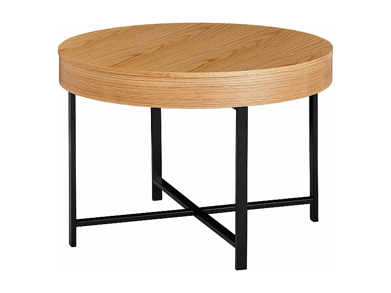 design salontafel rond Ã˜ 69 cm met eiken look tafel met opbergruimte Lounge woonkamer tafel met metalen poten MDF bijzettafel