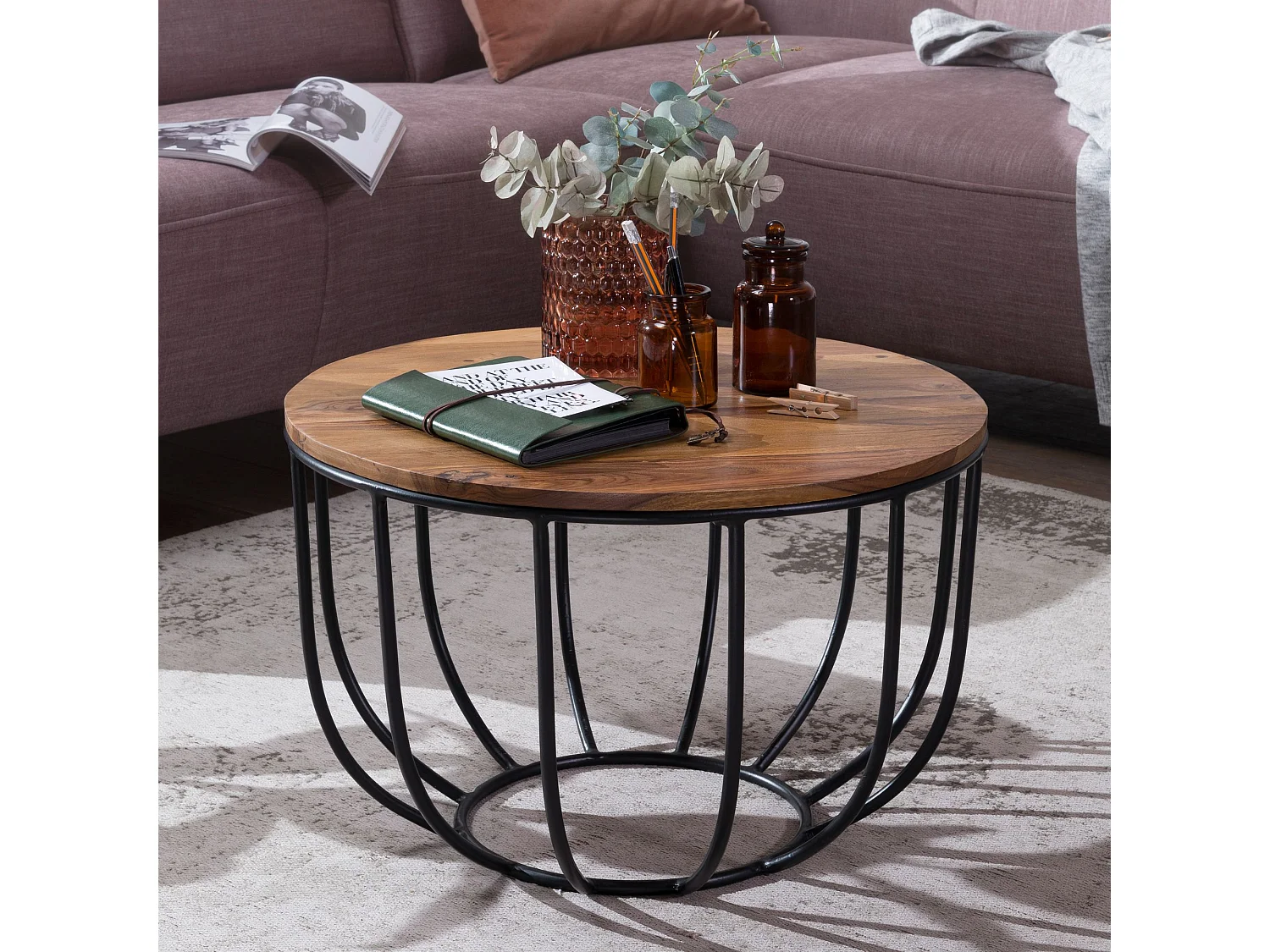 Table À Café  Manora 60X39X60 Cm Table En Osier En Bois Massif Solide / Métal En Bois