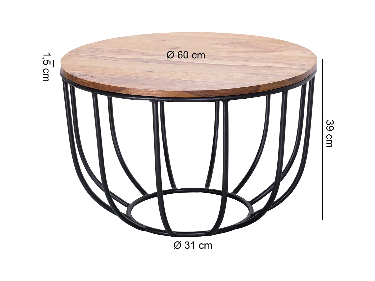 Table À Café  Manora 60X39X60 Cm Table En Osier En Bois Massif Solide / Métal En Bois