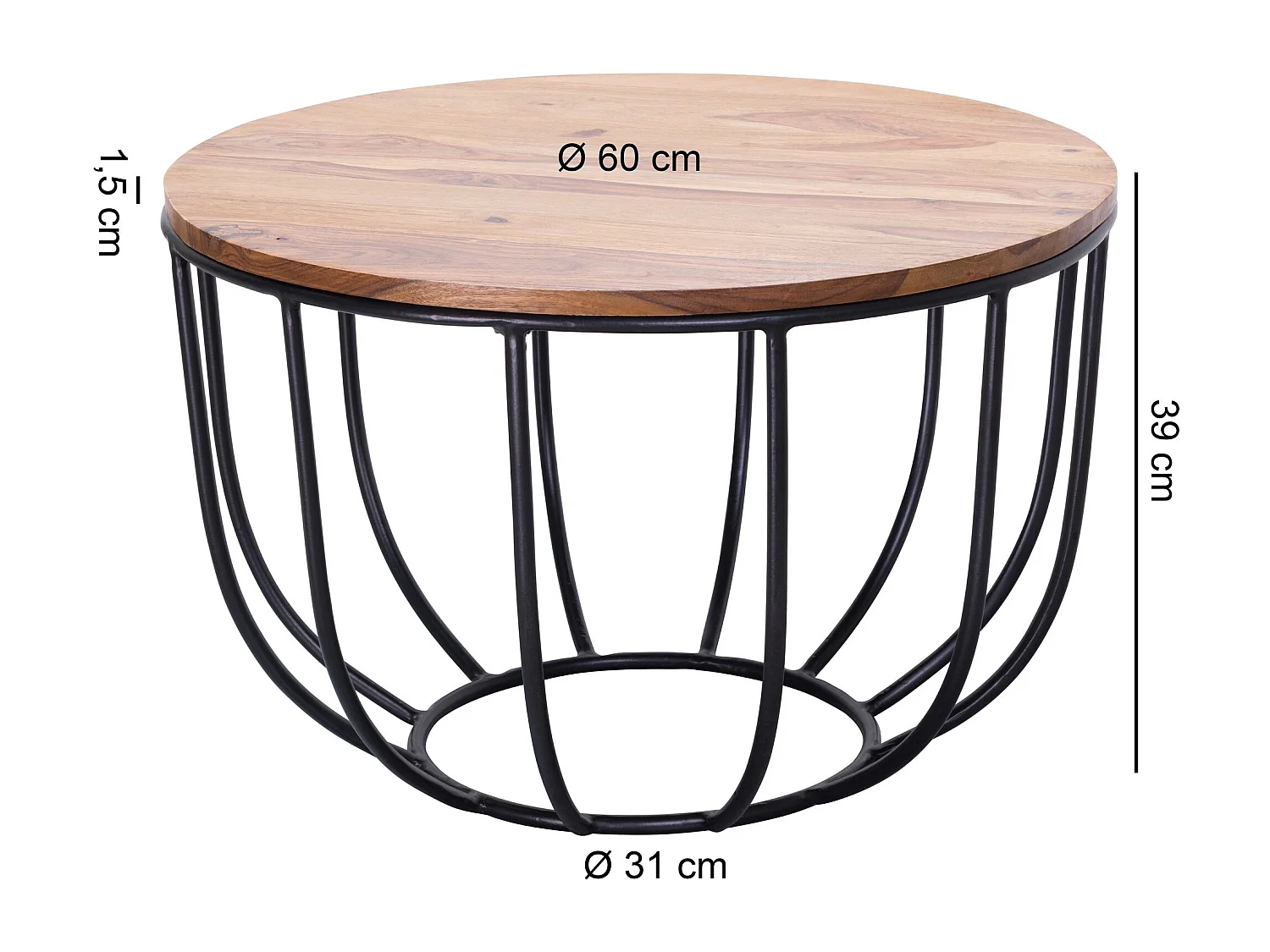 Table à café MANORA 60x39x60 cm Table en osier en bois massif / métal Sheesham | Table basse