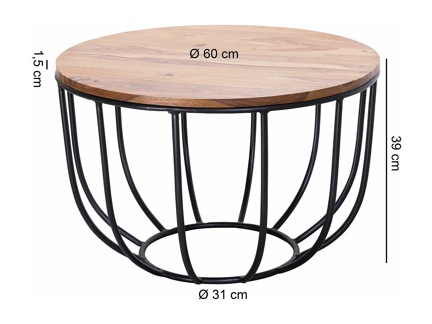 Table à café MANORA 60x39x60 cm Table en osier en bois massif / métal Sheesham | Table basse