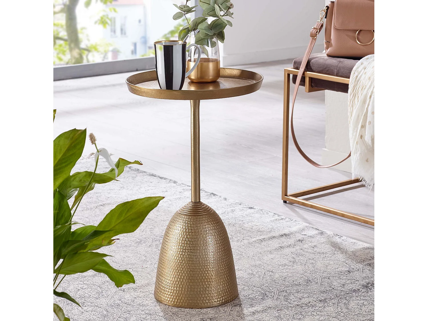 Table d'appoint Aluminium 33x33x53 cm Table de Salon Métal Or | Petite Table de Canapé Ronde Haute
