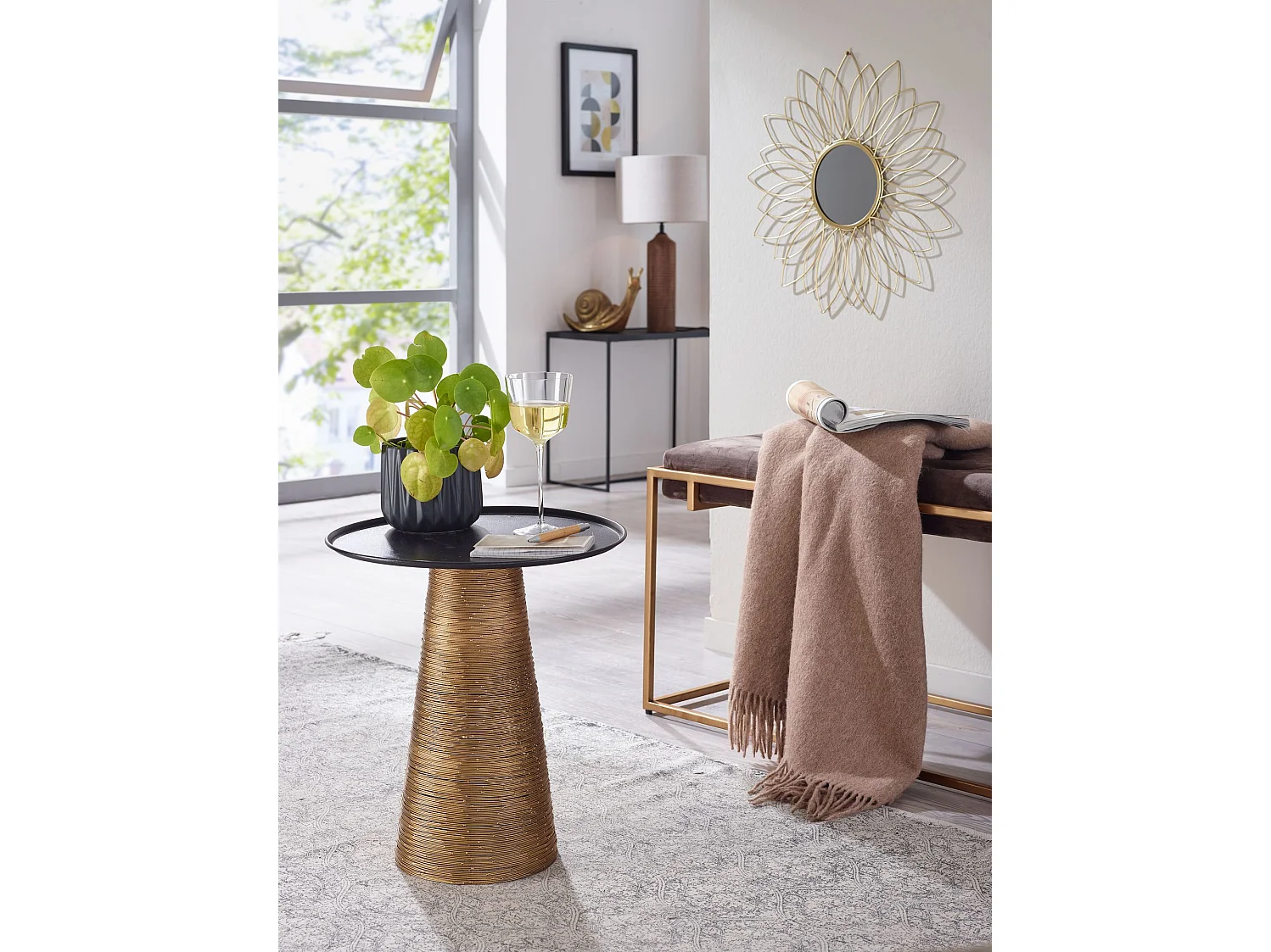 Table d'appoint Aluminium 40x40x45 cm Table de Salon Métal Or | Petite Table de Canapé Ronde Haute | Design Table Basse