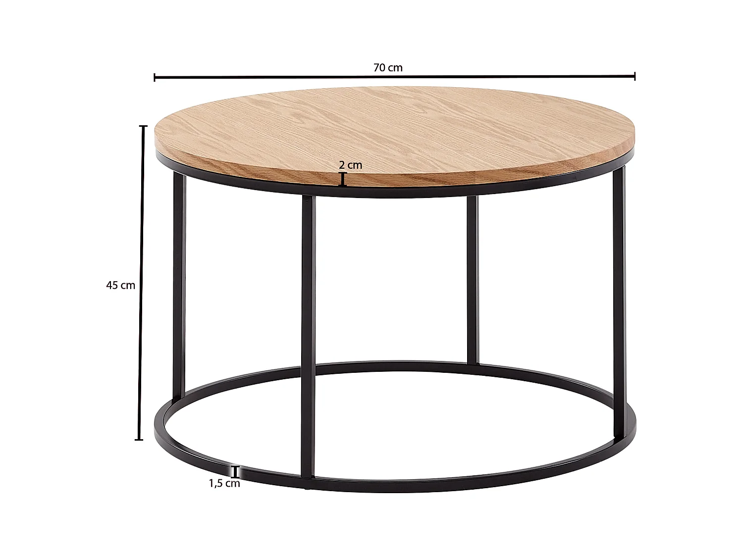 table basse 70x70x45 cm table basse bois / métal table de salon chêne | Table de chambre design ronde moderne | Table basse en bois | Table de salon