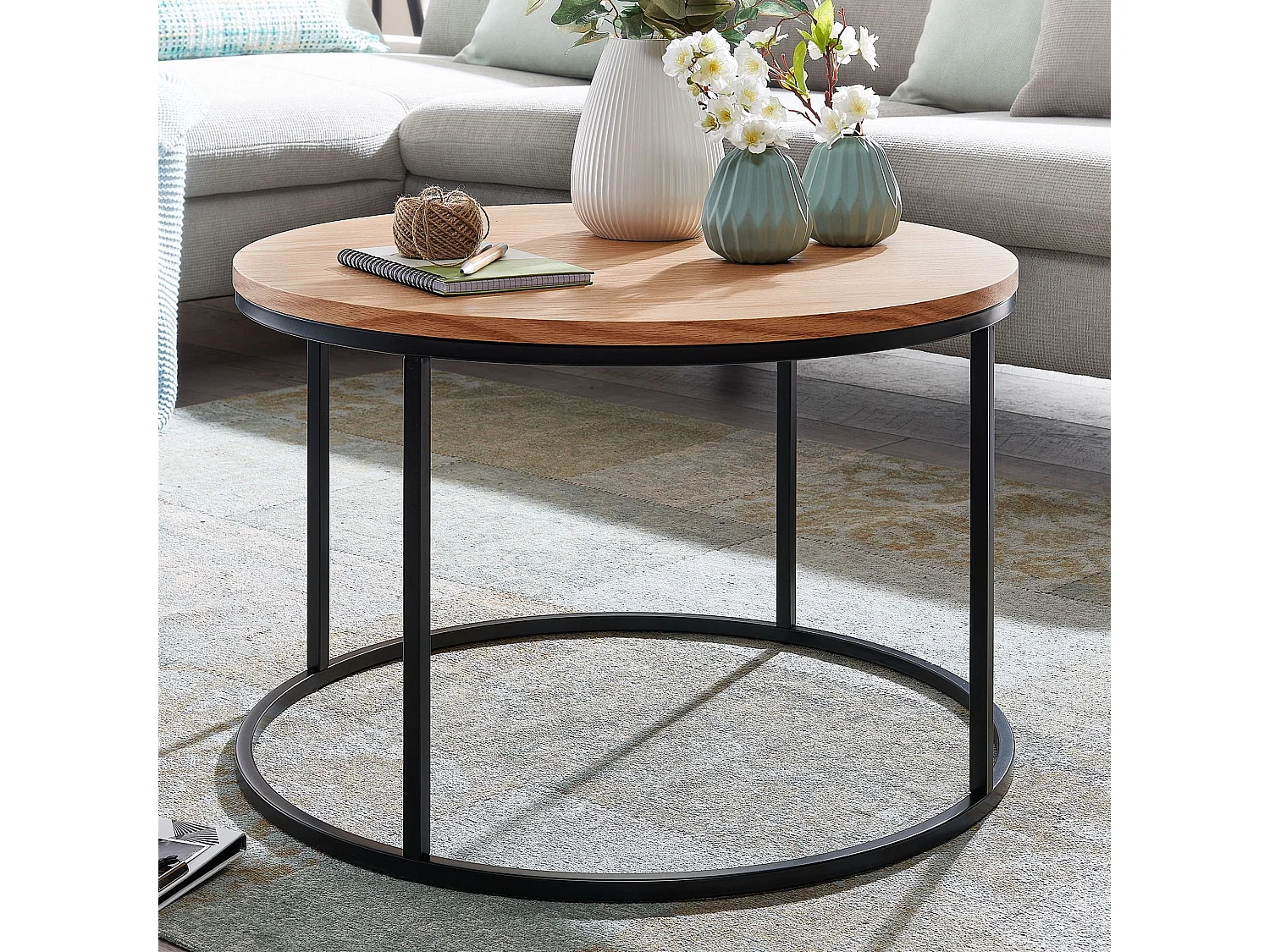 Tavolino 70x70x45 cm tavolino legno/metallo tavolo soggiorno rovere | Tavolino design moderno rotondo | Tavolino legno tavolo caffè | Tavolo soggiorno