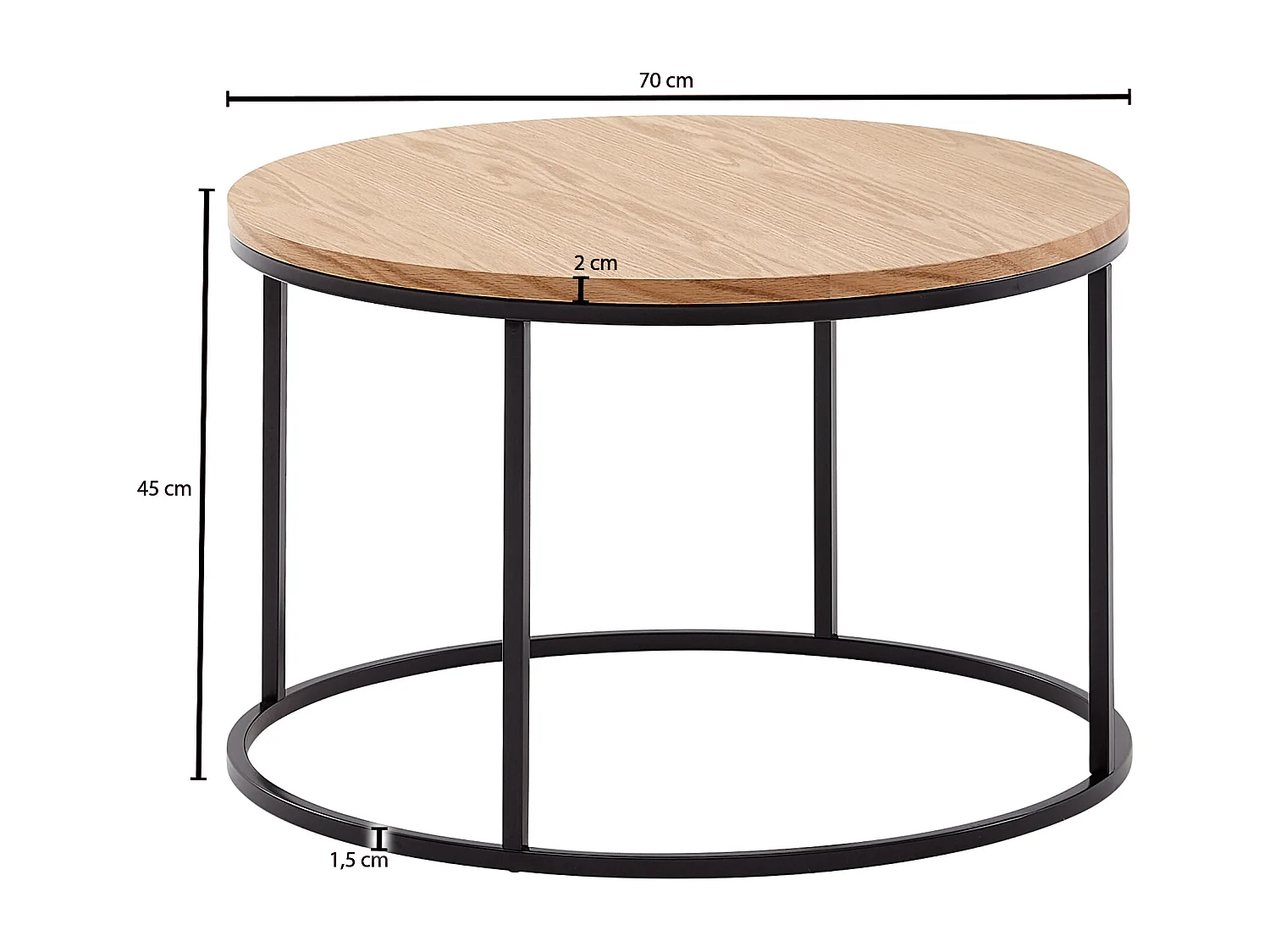 Tavolino 70x70x45 cm tavolino legno/metallo tavolo soggiorno rovere | Tavolino design moderno rotondo | Tavolino legno tavolo caffè | Tavolo soggiorno