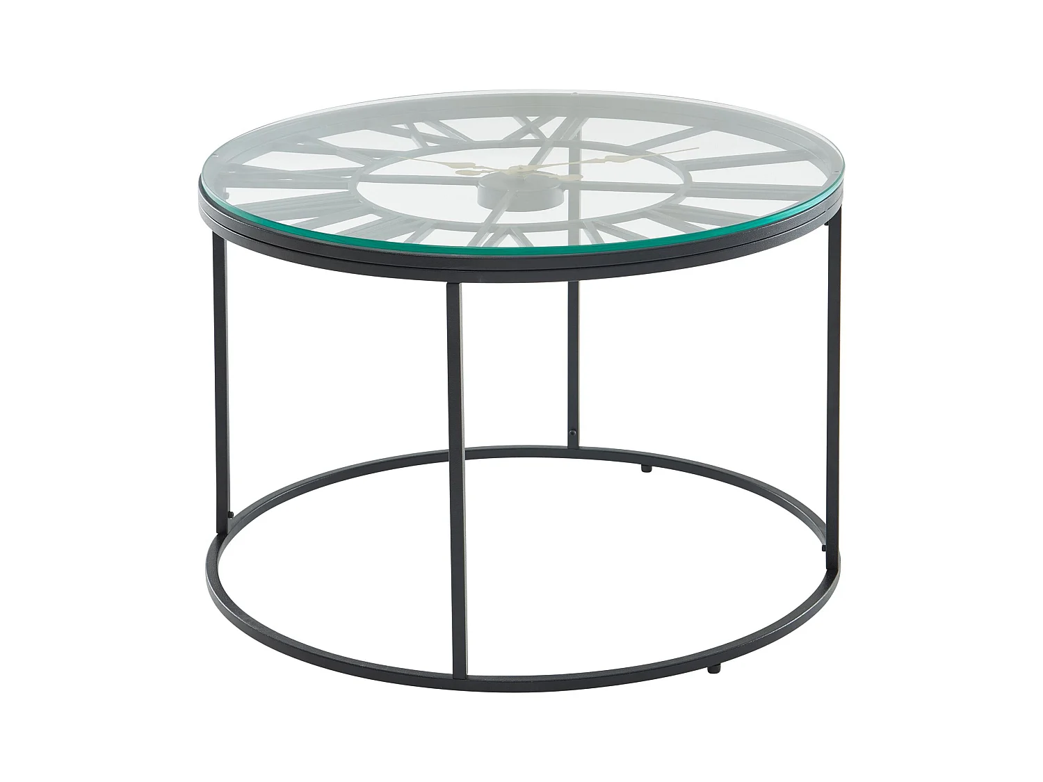 Table Basse de Salon Verre et Métal 60x60x43 cm Ronde Noir | Petite Table de Canapé avec Horloge Décorative | Design Table d'appoint Style Moderne