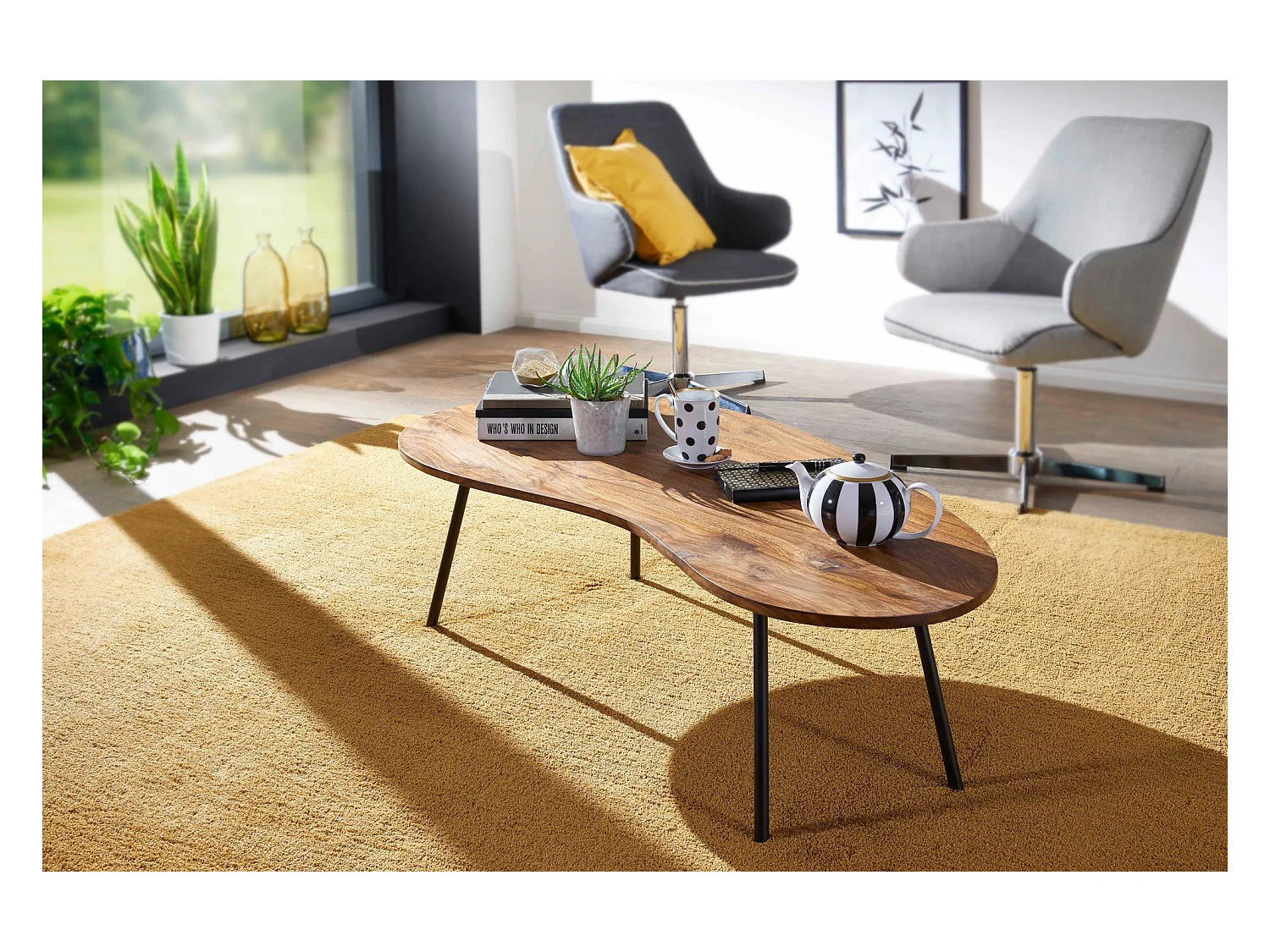 Table Basse Design Kasi 122X36X63 Cm En Bois De Sheesham Avec Pieds En Métal Noir | Table