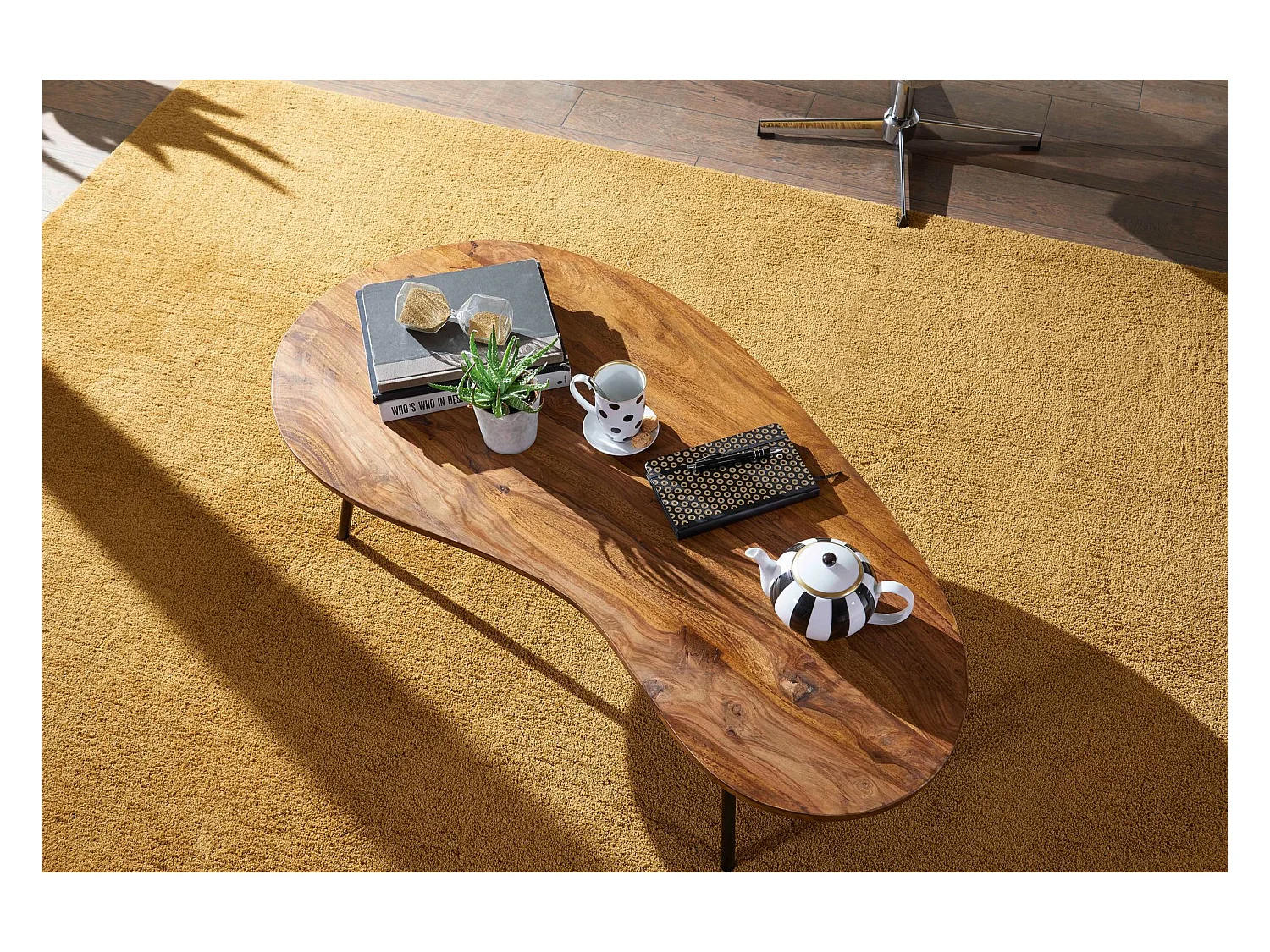 Table Basse Design Kasi 122X36X63 Cm En Bois De Sheesham Avec Pieds En Métal Noir | Table