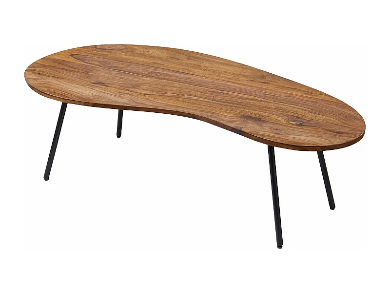 Design salontafel KASI 122x36x63 cm Sheesham met metalen poten Zwart | Niertafel Massief hout Grijs