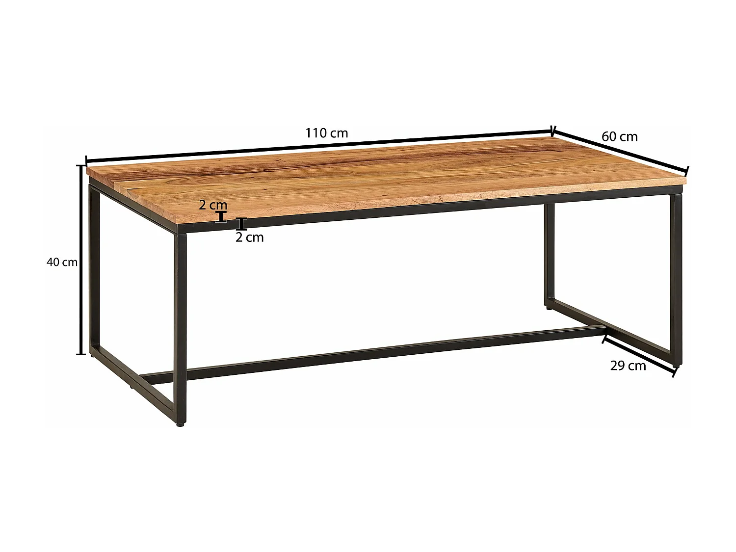 Tavolino 110x60x40 cm legno massiccio metallo tavolino da caffè acacia | Tavolo da salotto industriale | Tavolo in legno, tavolino, massiccio | Tavolo da salotto