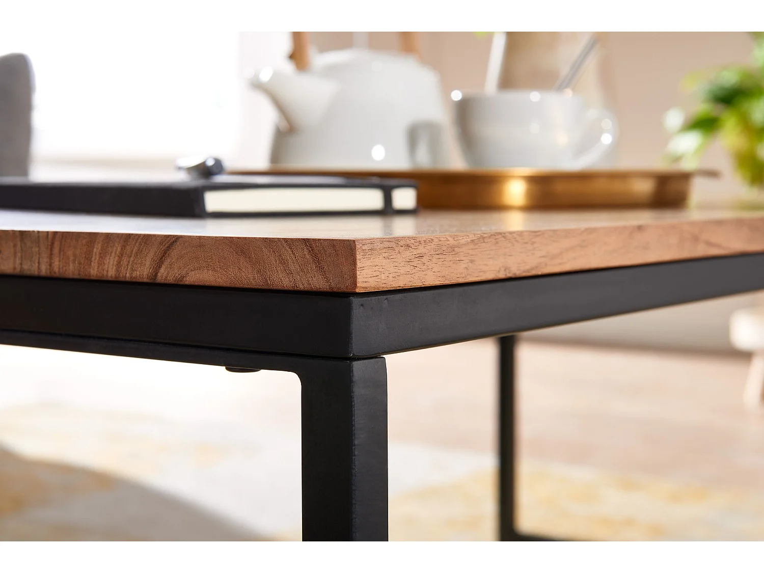 Tavolino 110x60x40 cm legno massiccio metallo tavolino da caffè acacia | Tavolo da salotto industriale | Tavolo in legno, tavolino, massiccio | Tavolo da salotto