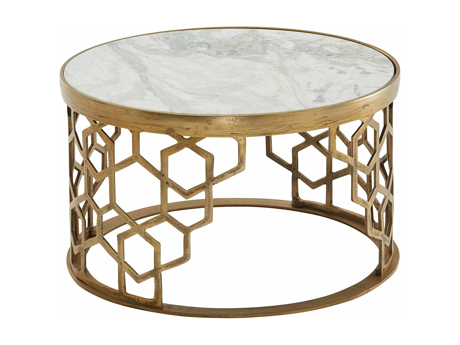 Koffietafel Echt Marmer en Metaal 60x60x36 cm Salontafel Wit Goud | Tafel Woonkamer Rond | Woonkamertafel Modern | Kleine Bijzettafel