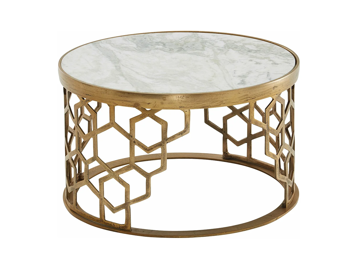 Table Basse de Salon Marbre Véritable et Métal 60x60x36 cm Ronde Or | Petite Table de Canapé Blanc | Design Table d'appoint Style Moderne