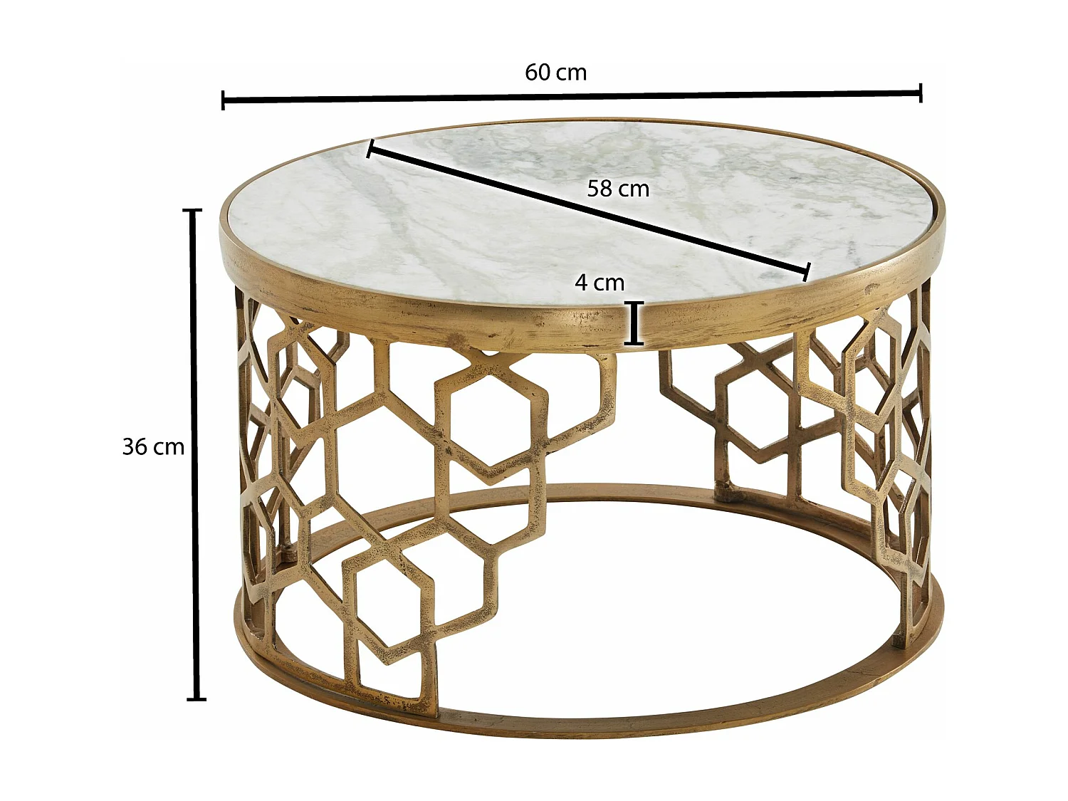 Koffietafel Echt Marmer en Metaal 60x60x36 cm Salontafel Wit Goud | Tafel Woonkamer Rond | Woonkamertafel Modern | Kleine Bijzettafel
