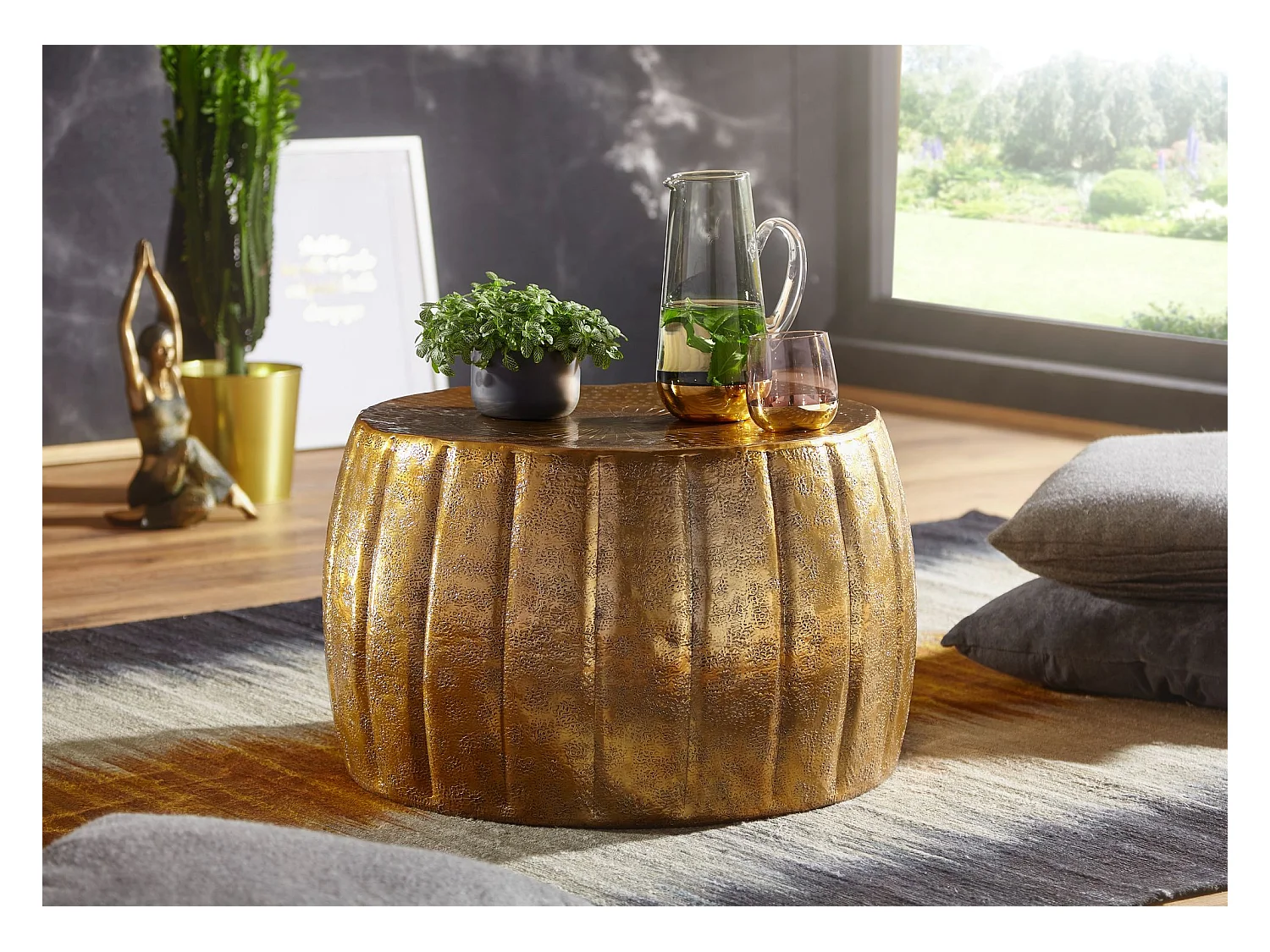 Table Basse Jamal 60X36X60 Cm Aluminium Table D'Appoint Or Oriental Rond | Table Basse