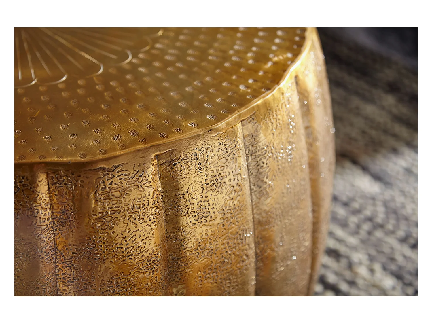 Table Basse Jamal 60X36X60 Cm Aluminium Table D'Appoint Or Oriental Rond | Table Basse