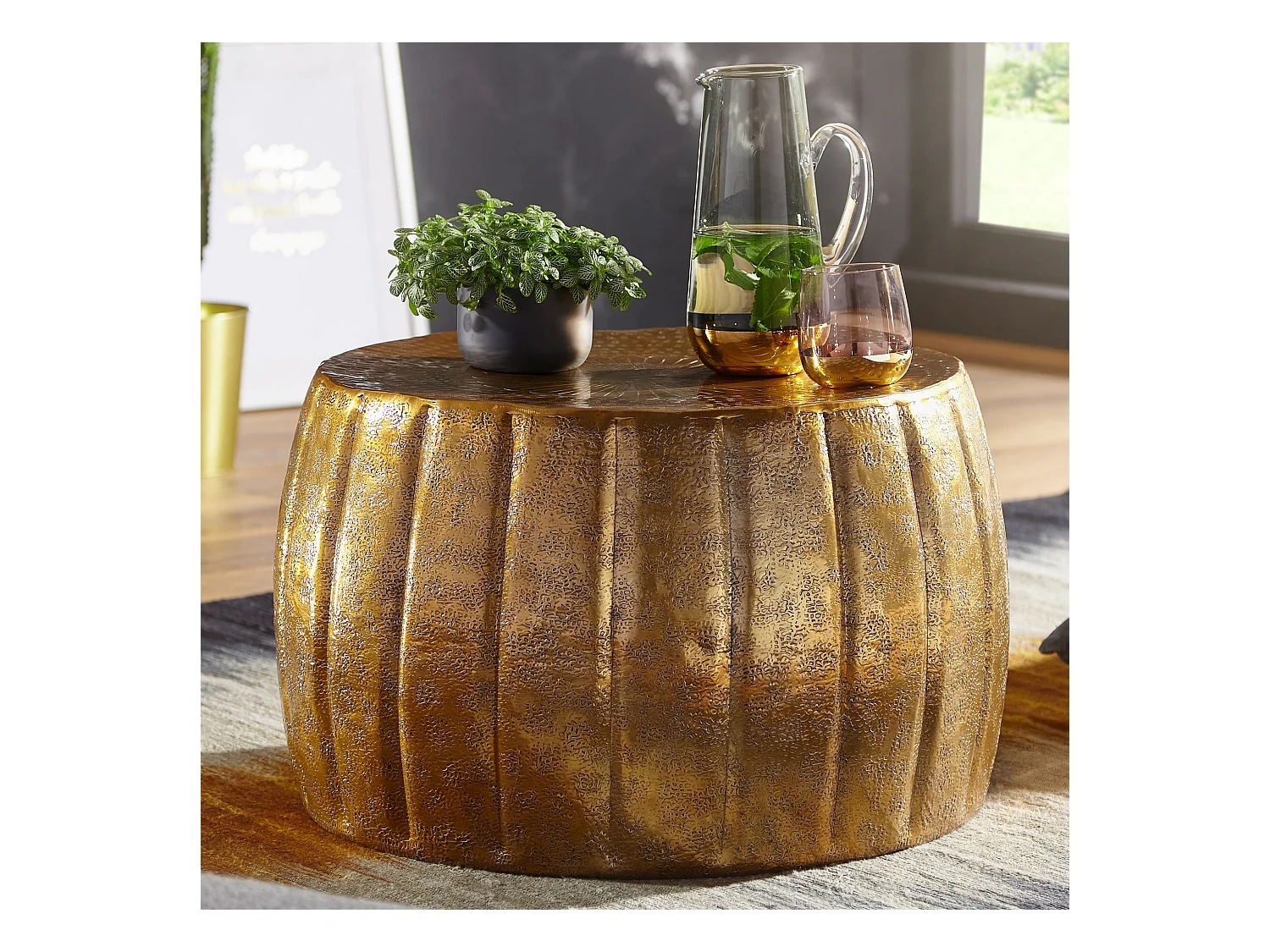 Table Basse Jamal 60X36X60 Cm Aluminium Table D'Appoint Or Oriental Rond | Table Basse