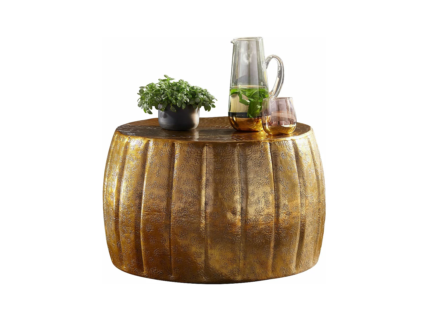 Table Basse Jamal 60X36X60 Cm Aluminium Table D'Appoint Or Oriental Rond | Table Basse