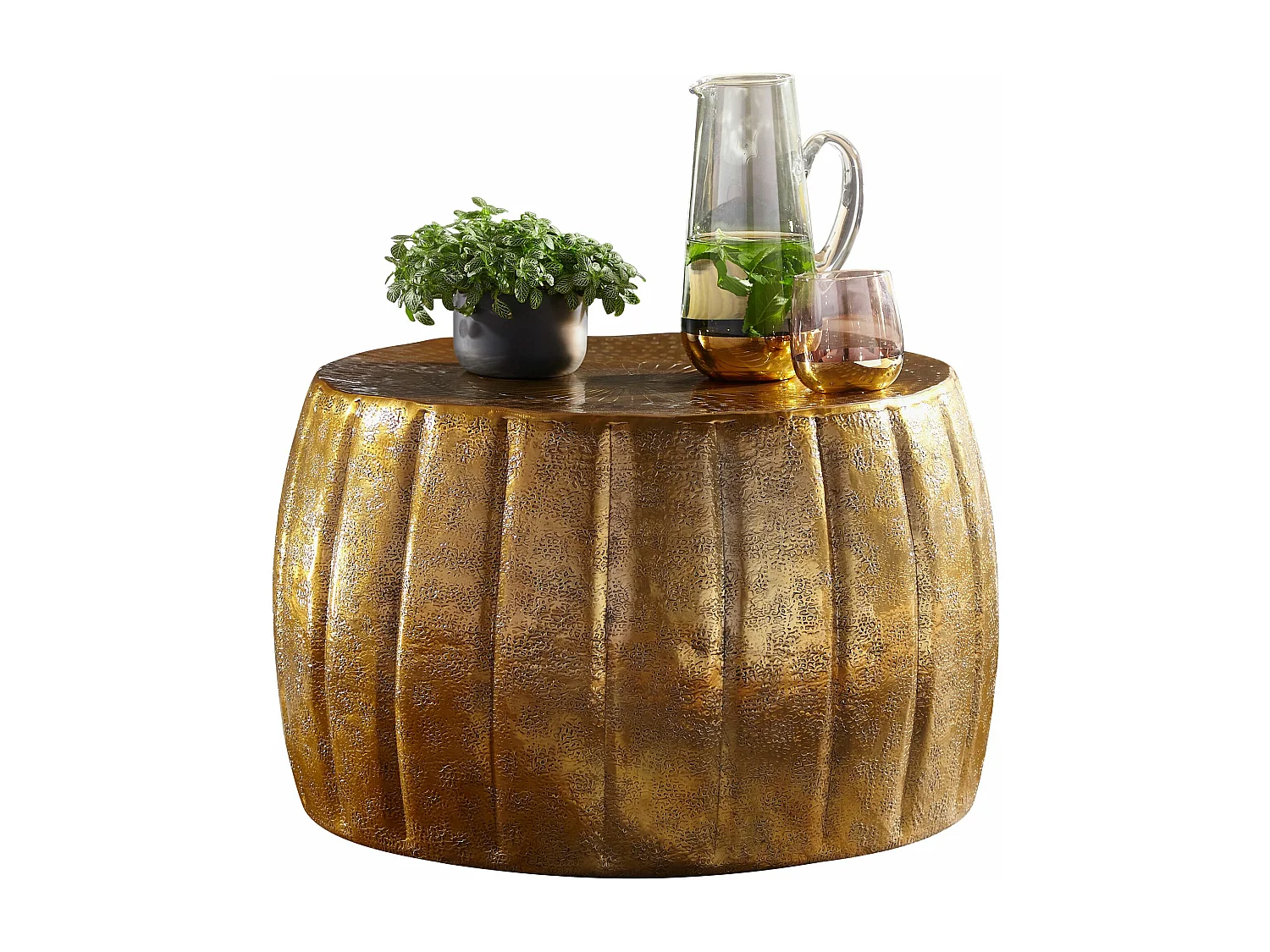 table basse JAMAL 60x36x60 cm aluminium table d'appoint or oriental rond | Table basse plate en