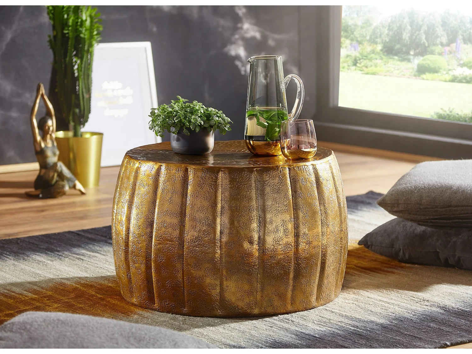 tavolino JAMAL 60x36x60 cm alluminio dorato tavolino orientale rotondo | tavolino piatto metallo | tavolino design moderno | tavolino lounge tavolino