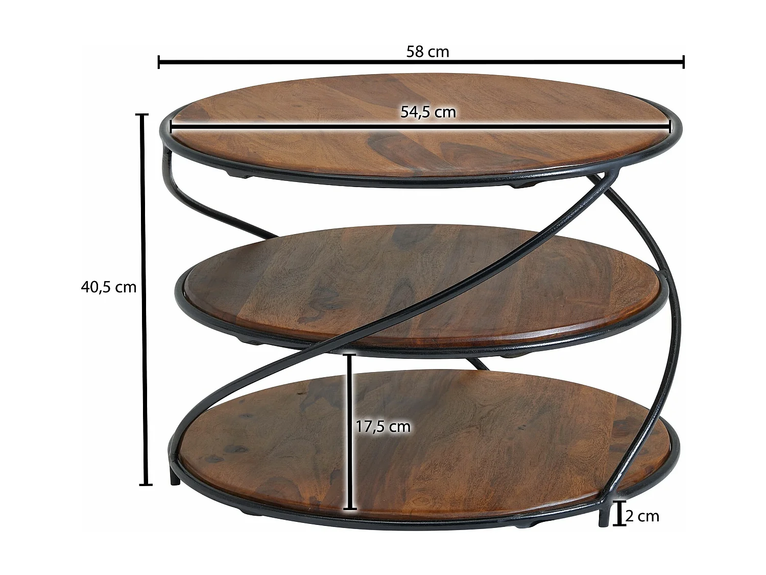 Mesa de Centro Moderna Redonda 58x58x40,5 cm Madera Maciza de Sheesham y Metal | Mesa Auxiliar con Estante inferior para Salón | Mesita Café Pequeña para Sofá