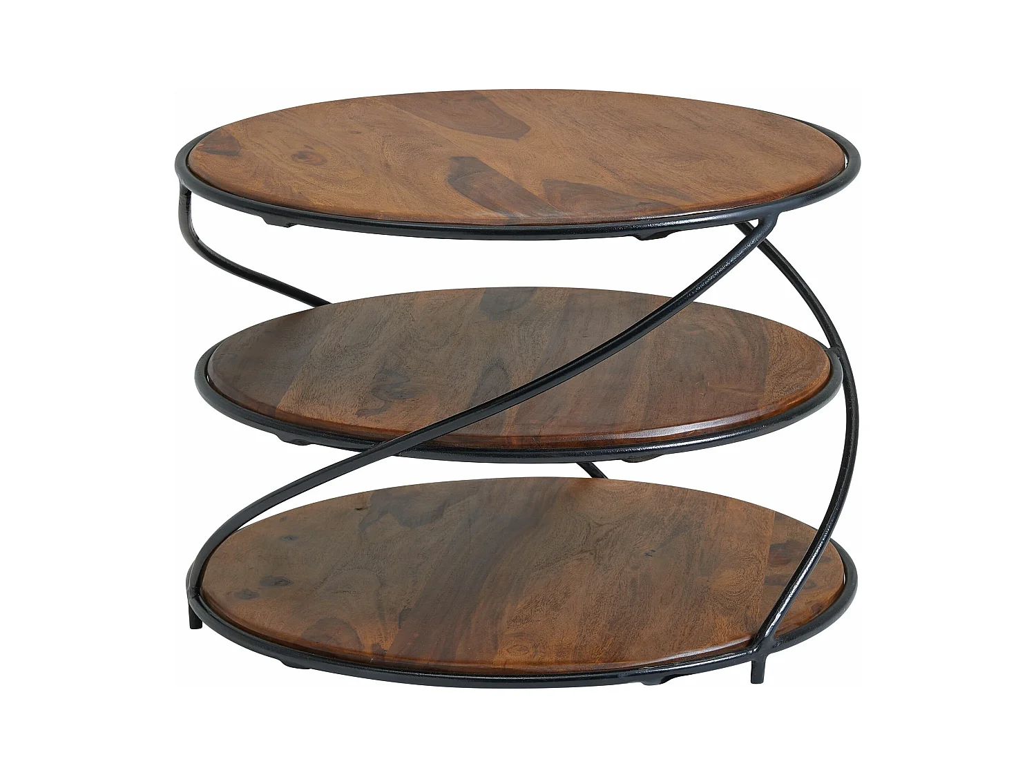 Table Basse de Salon Sheesham Bois Massif et Métal 58x58x40,5 cm Ronde | Petite Table de Canapé avec Rangement Marron | Design Table d'appoint Style Moderne