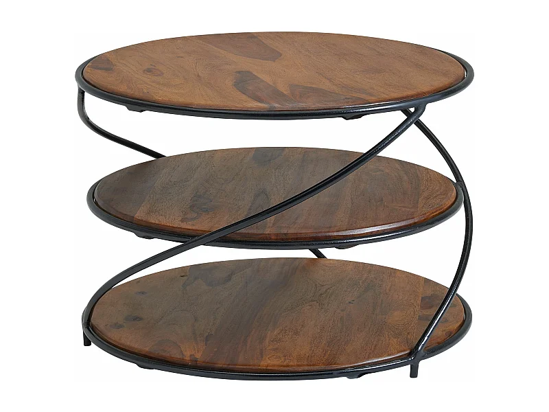 Koffietafel Massief Sheesham-Hout en Metaal 58x58x40,5 cm Salontafel Bruin | Ronde Tafel Woonkamer Moderne met Opbergruimte | Kleine Bijzettafel Woonkamertafel