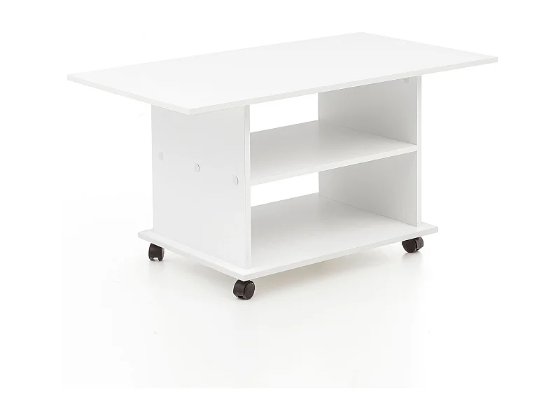 Design salontafel WL5.738 95 x 51 x 54,5 cm Wit Draaibaar met wielen | Salontafel Koffietafel