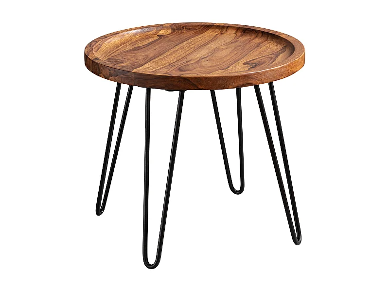 salontafel Sheesham massief hout 45x40x45 cm woonkamer tafel rond | Banktafel met haarspeldpoten