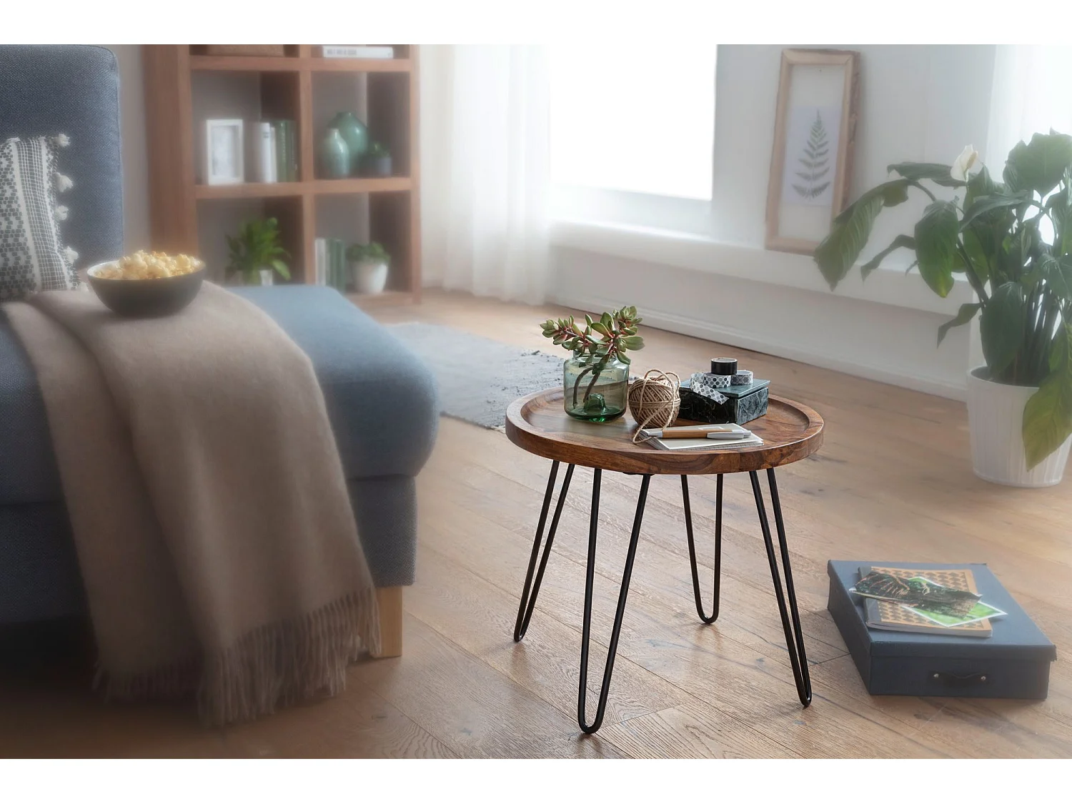 table basse  table de salon en bois massif 45x40x45 cm ronde | Table basse avec pieds en épingle à cheveux Table basse en bois et métal