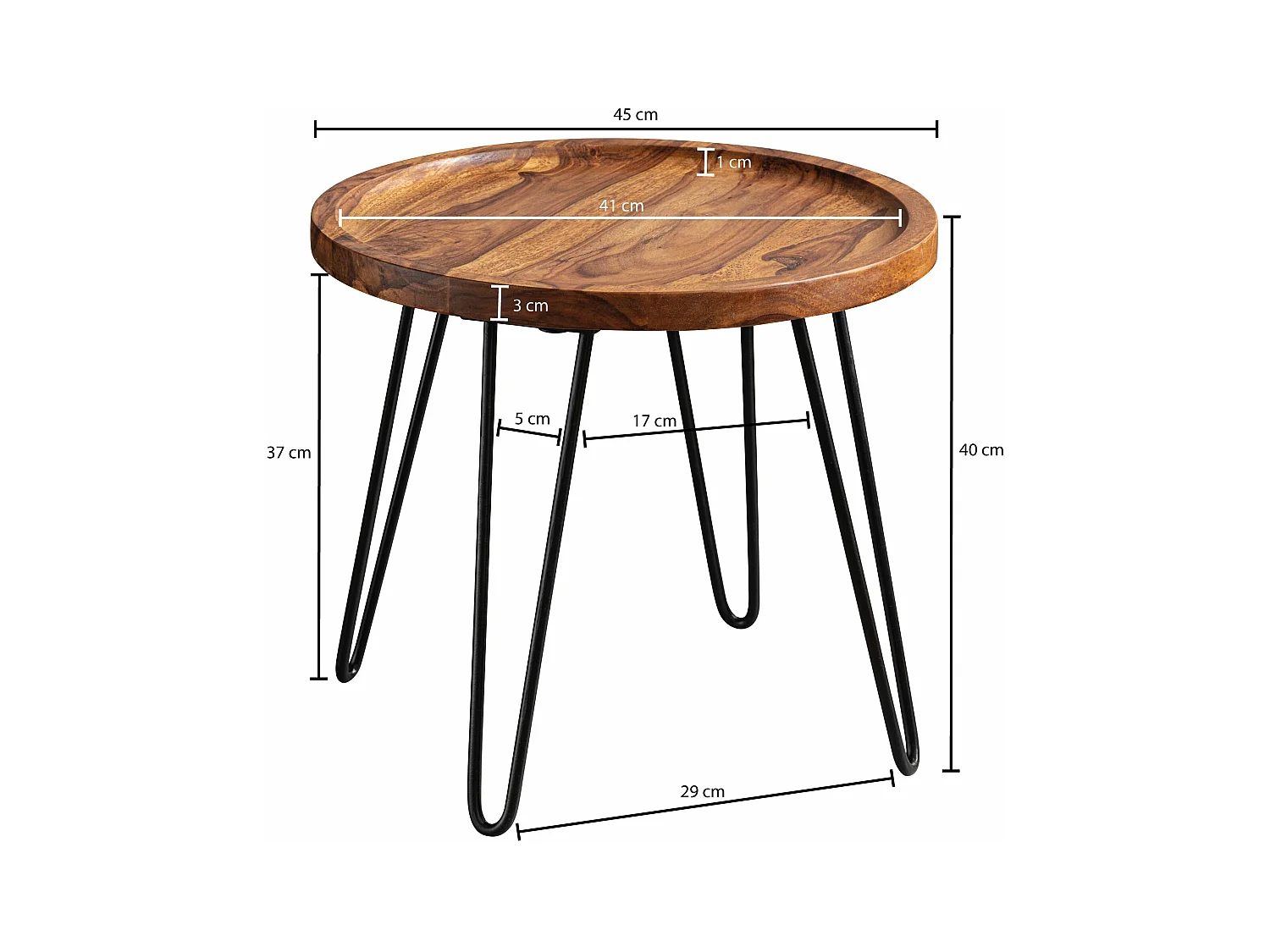 table basse  table de salon en bois massif 45x40x45 cm ronde | Table basse avec pieds en épingle à cheveux Table basse en bois et métal