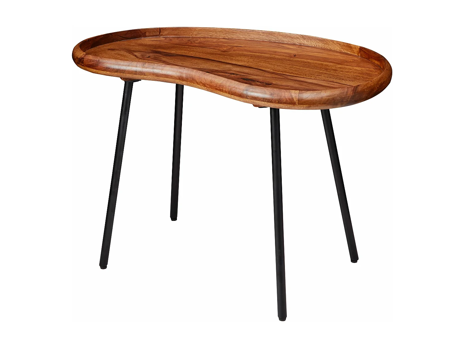 table basse WL5.669 71x51x40 cm Table de canapé Sheesham en forme de rein avec pieds en métal |